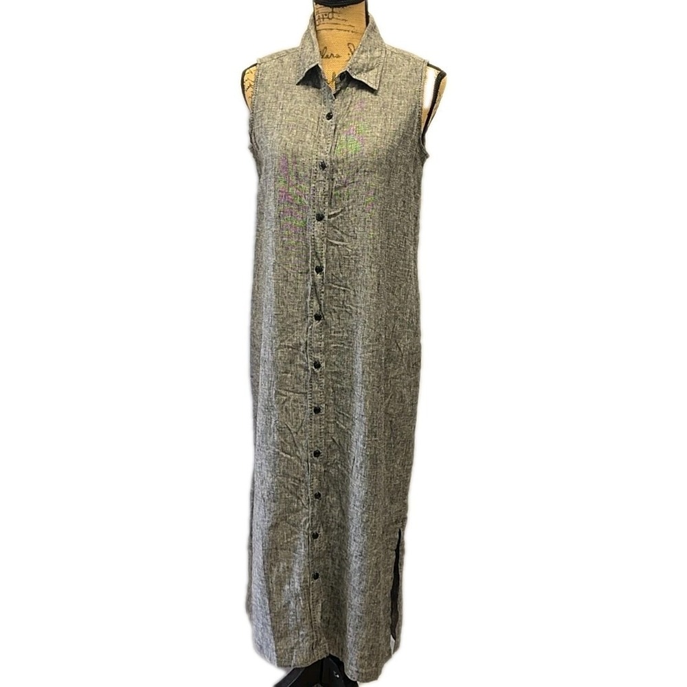Christopher &‎ Banks Linen Blend Maxi Dress Sleeveless Gray Button Front sz 4